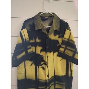 Vintage ODO men's Hawaiian button-down yellow black Beach vacation XL